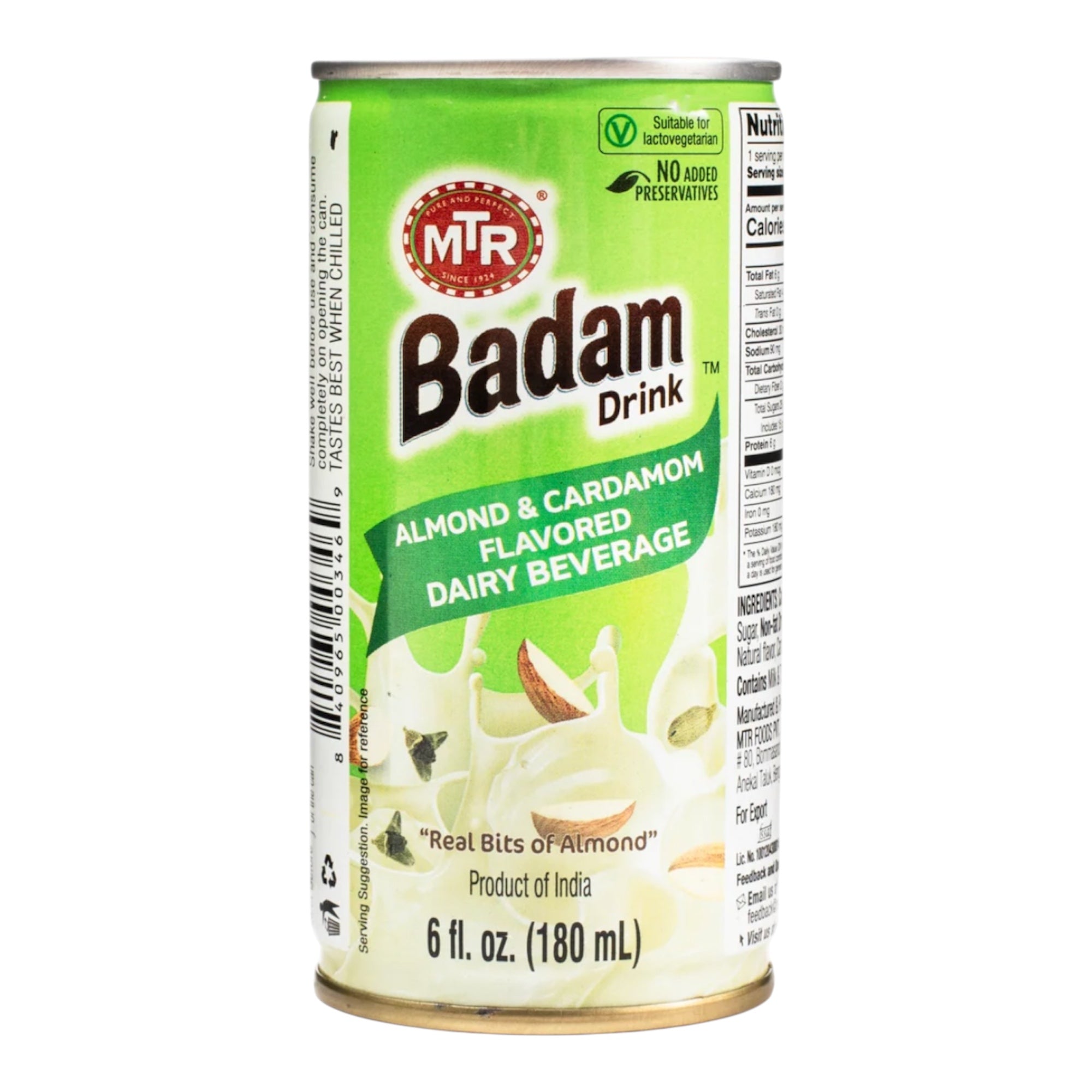 MTR Badam Milk Drink (Cardamom Flavor) each Tin 180 ml